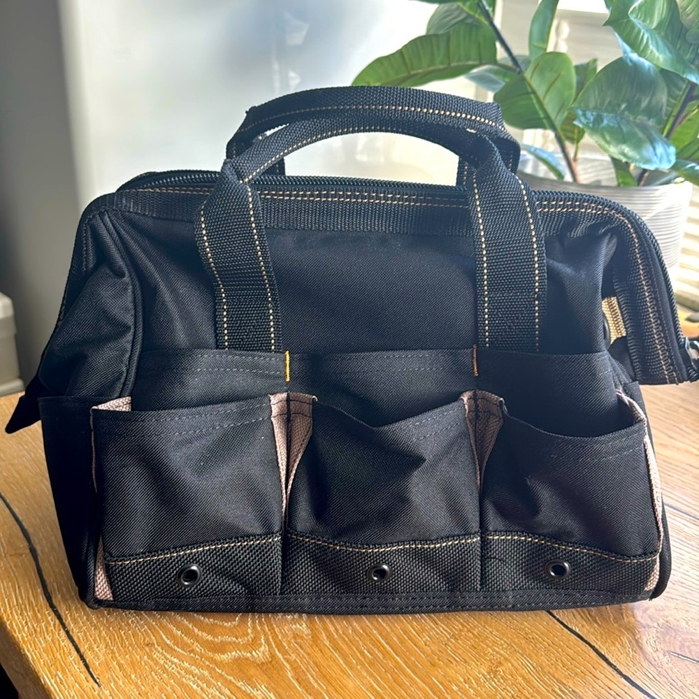 CLC Custom Leathercraft Canvas Work Tool Bag Makeup Tote 14 Pocket 12’ Black Tan